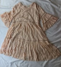 LISTICLE women&#39;s Boho Tunic Dress Ivory Nude size S V-Neck - £18.98 GBP