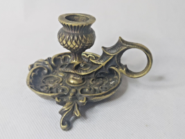 Vintage Brass Scottish Thistle Wee Willie Winkie Candlestick Holder - £41.06 GBP