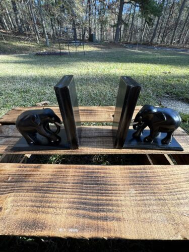 Vintage Elephant Bookends Carved Dark Rosewood - $37.00