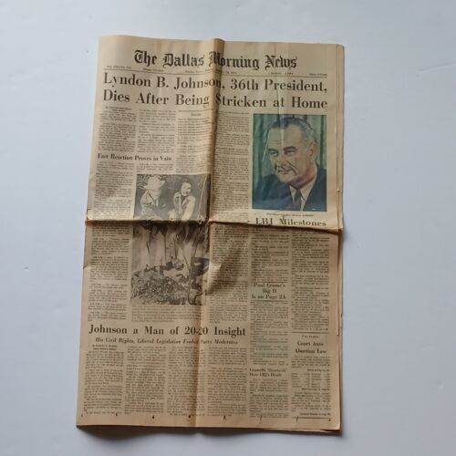 Dallas Morning News January 23, 1973 Lyndon B Johnson 36th President Dies - $9.49
