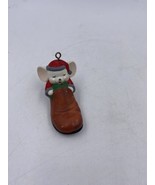 Vintage Ceramic Christmas Ornament Mouse Sleeping Inside Large Shoe - £7.52 GBP