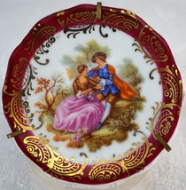 LIMOGES France Porcelain Courting Couple Miniature PLATE with Hanger/Stand #3 - £15.95 GBP