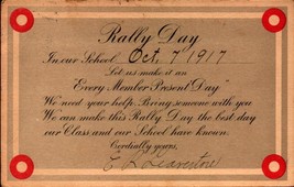 Vintage POSTCARD- 1917 Rally Day Invitation Postcard BK54 - £2.72 GBP