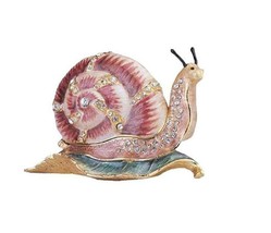 Jeweled Enameled Pewter Snail Hinged Trinket Ring Jewelry Box Terra Cottage - £21.00 GBP