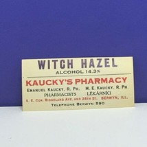 Drug store pharmacy ephemera label advertising Kauckys Berwyn IL Witch Hazel vtg - $11.83