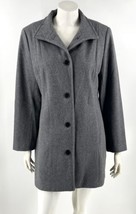 Lands End Coat Size 12 Petite Gray Wool Blend Button Up Overcoat Womens - £55.19 GBP