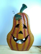 Halloween Tabletop Lantern Metal Pear Shaped Pumpkin Indoor Outdoor  17 1/4"H - £23.67 GBP