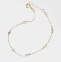 Pearl Station Bracelet/Beaded Bracelet/Bead Station Bracelet/14K Gold Bracelet - $205.19