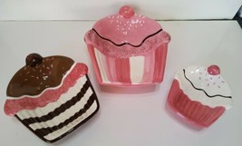 3 Pc Ceramic Cupcake Nesting Dish Candy Trinket Appetizer Happy Valentin... - $60.44