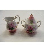 Vintage Miniature Creamer &amp; Sugar Bowl Pink Roses Gold Trim Design Japan... - $29.69
