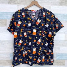 Hello Kitty Halloween Mock Wrap Scrub Top Black Pumpkin Nursing Womens XL - £19.54 GBP