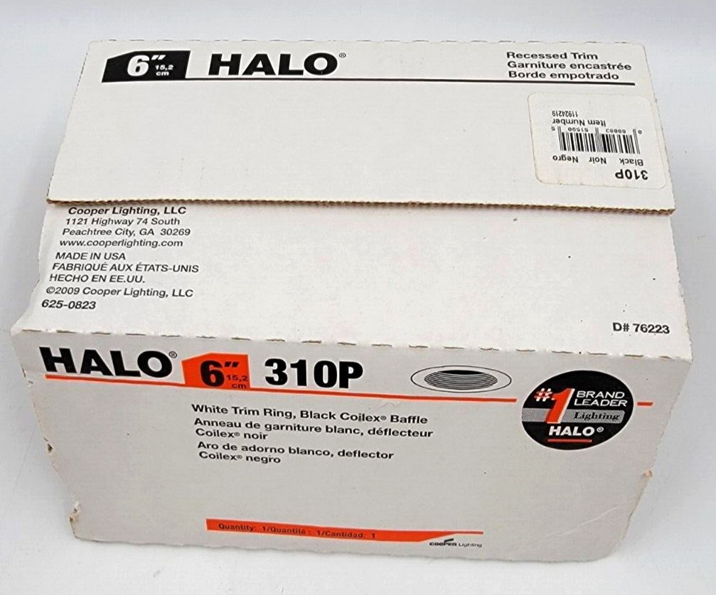 Cooper Halo Lighting 6" Recessed Trim Light Fixture Coilex Baffle 310P USA Made - £14.26 GBP