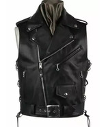 New Men&#39;s Leather Vest Coat Genuine Lambskin Notch Collar Side Lace Up D... - $2,148.12 MXN+