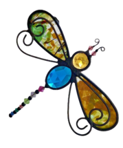 Vintage Stained Glass Dragonfly Hanging Ornament Sun Catcher  4.75”x 4.5” - £16.07 GBP