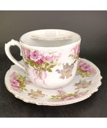 Pink Roses Moustache Cup &amp; Saucer Set w Gold, Bavaria (Mitterteich?) EUC - $67.82 CAD