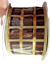 4 NWT Vintage Holiday Ribbon Bowtique 2.5&quot;  x 30&#39; Wired Edge Brown Gold Metallic - £14.15 GBP