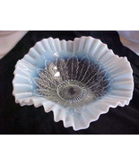 1906 Northwood Glass White Opalescent Leaf and Bead Ruffled Bowl - £79.13 GBP