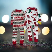 Pair Of 2 Carter&#39;s Unisex Christmas Pajamas Santa Candy Cane Red Green~2... - $31.68
