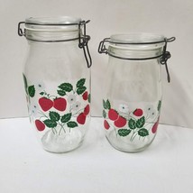 2 Ermetico Glass Jars Clamp Bailing Lid Strawberry Vintage Canisters 2L and 1.5L - £21.33 GBP