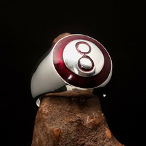 Nicely crafted Men&#39;s Number Ring domed infinite red 8 Eight - Sterling Silver - £110.65 GBP
