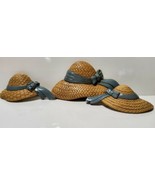 3 Straw Sun Hats Blue Ribbon USA 1987 Burwood Wall Hanging Home Decor - £11.17 GBP