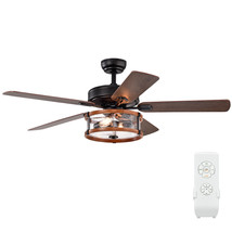 Costway 52&quot; Retro Ceiling Fan Lamp with Bubble Glass Lampshade Reversible Blade - £180.91 GBP