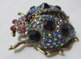 Vintage CARA NEW YORK Aurora Borealis Rhinestones Lady Bug Brooch. 2&quot; - £31.90 GBP