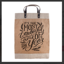 Reusable Tote Farmers Market Jute Bag Wonderful Time Of The Year Festive New - £43.41 GBP