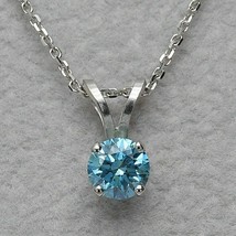 2.00 Carat Bleu Véritable Moissanite Solitaire Pendentif 14K Plaqué or Blanc - £168.68 GBP