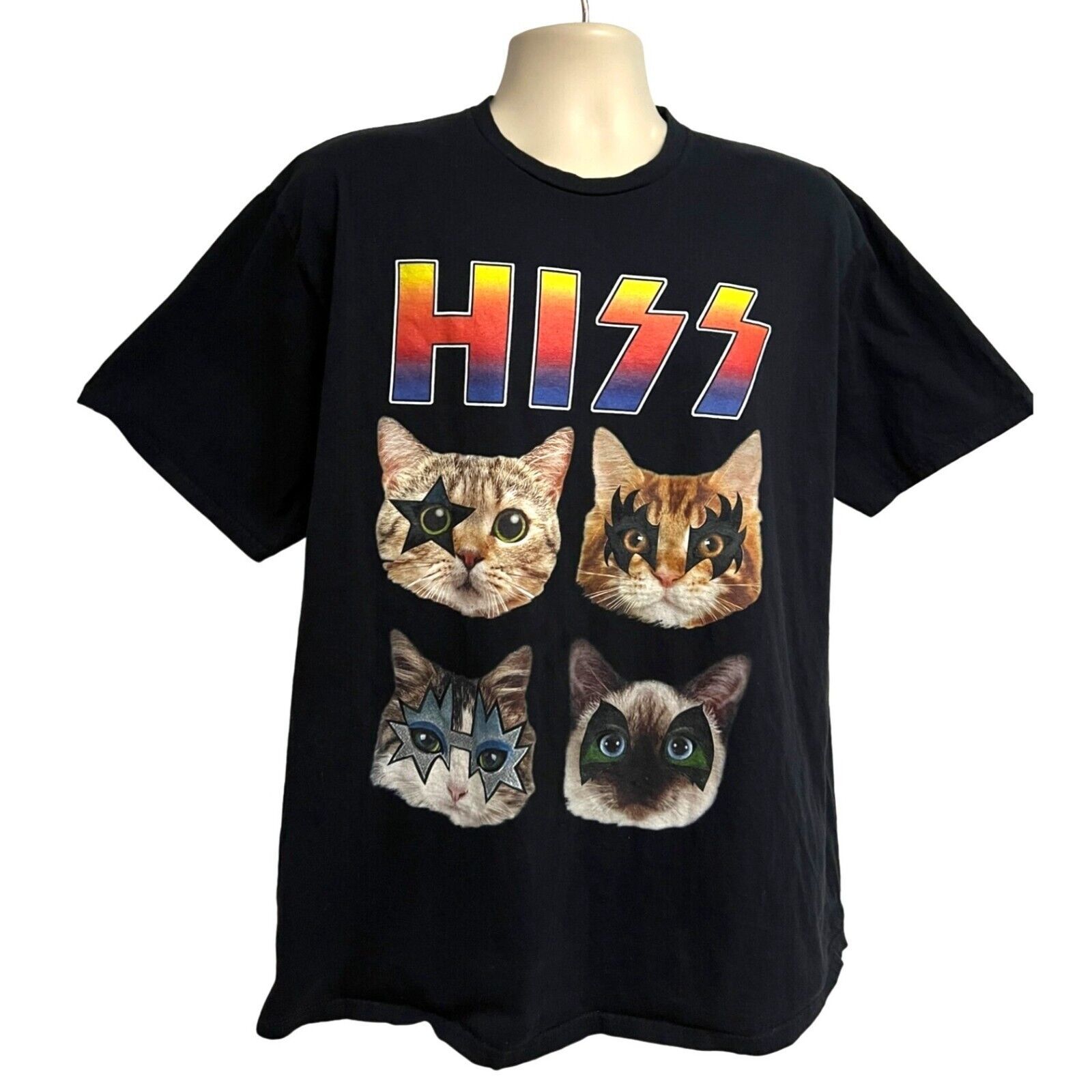 Primary image for Hiss Kiss Cats Mens Black Graphic T-Shirt 2XL Rock N Roll Band Music Stretch
