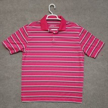 Nike Golf Dri Fit Polo Shirt Men L Swoosh Logo Pink Striped Short Sleeve - $22.64