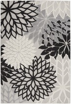 6&#39; X 9&#39; Black And White Floral Indoor Outdoor Area Rug - £205.45 GBP