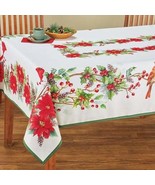 Rectangle Elegant White Holiday Cardinals &amp; Poinsettias Christmas Tablec... - $57.43 CAD