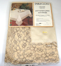 Vintage Lace Edge PrincessTablecloth 68 x 88 Permanent Press Tan  Made i... - $14.84