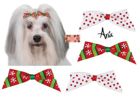 4 P Christmas Holiday Dog Barrette Bow Candy Cane Snowflake Grooming Hair Ribbon - £7.18 GBP