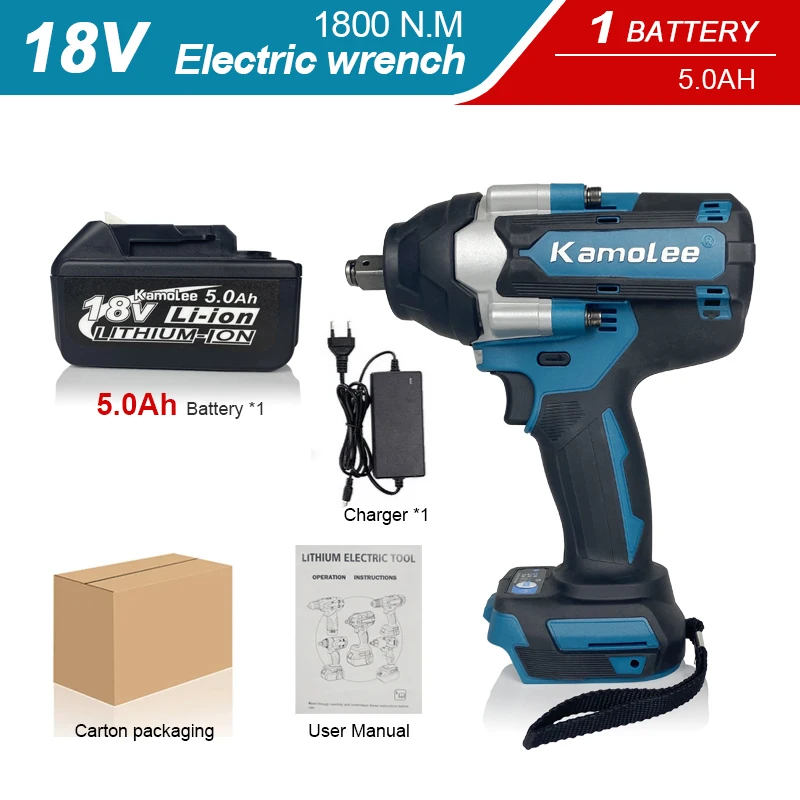 Kamolee 1800N.m Electric Cordless Impact Wrench High Torque with Brushless Motor - £386.42 GBP