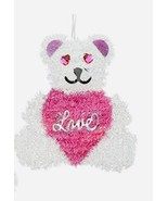 Valentine&#39;s Day Tinsel Teddy Bear Hanging Wall Sign 13 Inches Tall - $20.58 CAD