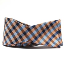 Black Brown L&amp;T Men&#39;s Bow Tie 100% Silk Check Plaid Pattern Peach/Navy Blue - £11.19 GBP