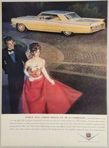 1962 Print Ad Cadillac Four-Door Car Man in Tuxedo &amp; Lady in Red Dress - £13.38 GBP