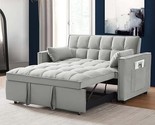 55&#39;&#39; 3-In-1 Futon 2-Seater Loveseat Pull Out Couch, Velvet Sleeper Sofa ... - £579.53 GBP