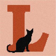Pepita Needlepoint Canvas: Letter L Black Cat, 7&quot; x 7&quot; - $50.00+