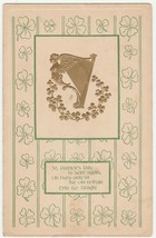 Vintage Postcard St. Patrick&#39;s Day Gold Harps Shamrock Background 1908 - £6.32 GBP