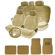 Premium Grade Beige Velour Fabric Car Seat Mats Steering Covers Ser For Subaru - $55.95