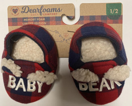 Dearfoams Infant/Toddler Baby Bear Plush Memory Foam Slippers Plaid Sz 1/2 - £6.97 GBP