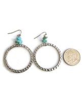 Turquoise Blue Brown Bead Silver Tone Plated Hoop Dangle Hook Earrings - £19.21 GBP