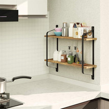 2 Tiers Rustic Wood Floating Wall Shelves Bedroom Bathroom Living Room Kitchen - £44.28 GBP