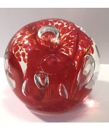 Joe Hamon Glass Paperweight Controlled Bubbles Red Flower or Abstract Ar... - $30.00