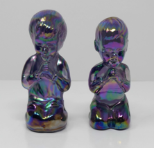 Fenton Amethyst Rainbow Purple Carnival Art Glass Praying Boy &amp; Girl Mad... - $48.99