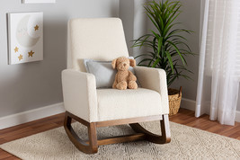 Roana Off-White Boucle Upholstered and Walnut Brown Rocking Chair - $117.30