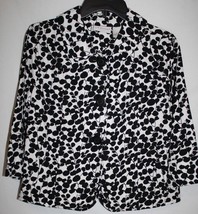 Kim Rogers Petite MEDIUM Black White Floral Cropped Jacket Career Casual Pockets - £7.66 GBP